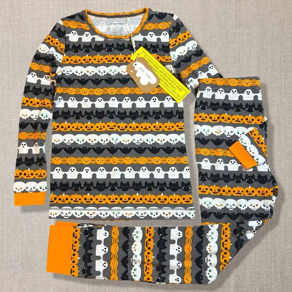 Angel Dear Halloween Pajamas 7-8Y Glow In Dark Bamboo 2 Piece NWT